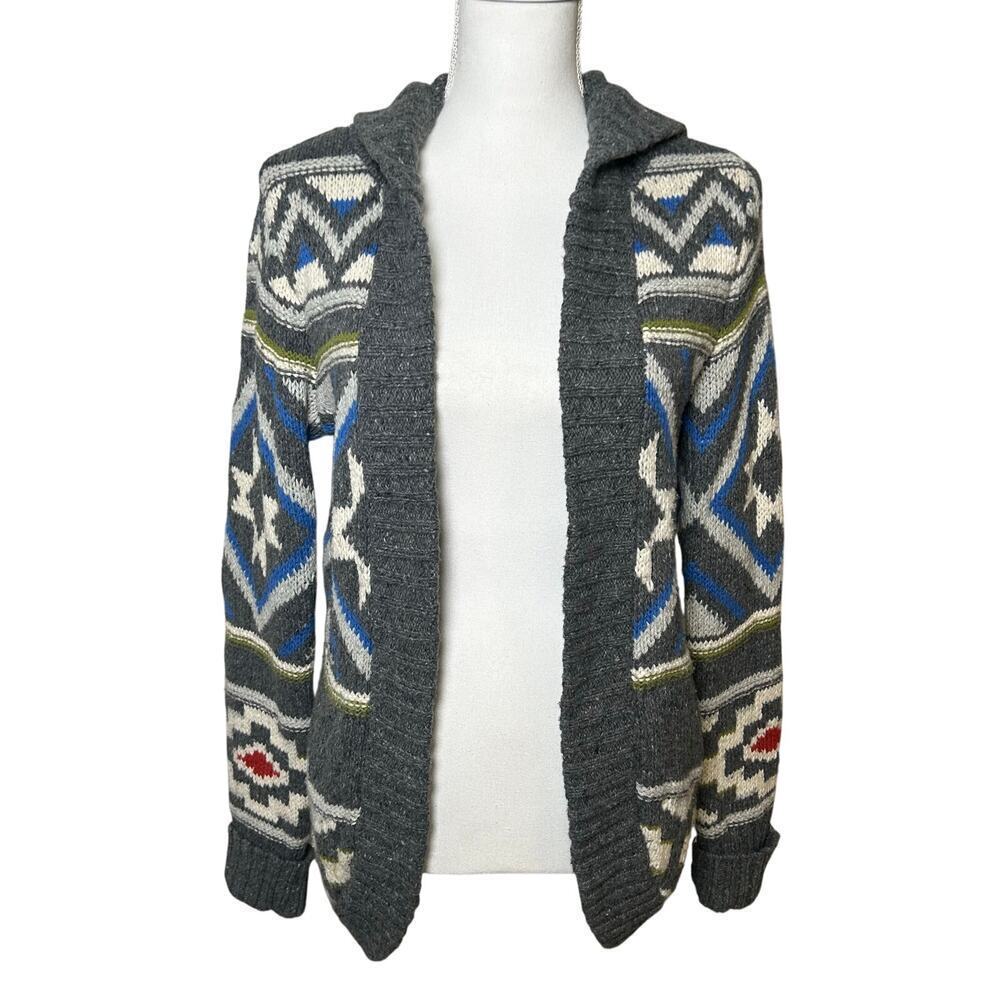 Abercrombie & Fitch women's aztec open front knit hoodie cardigan cotton wool